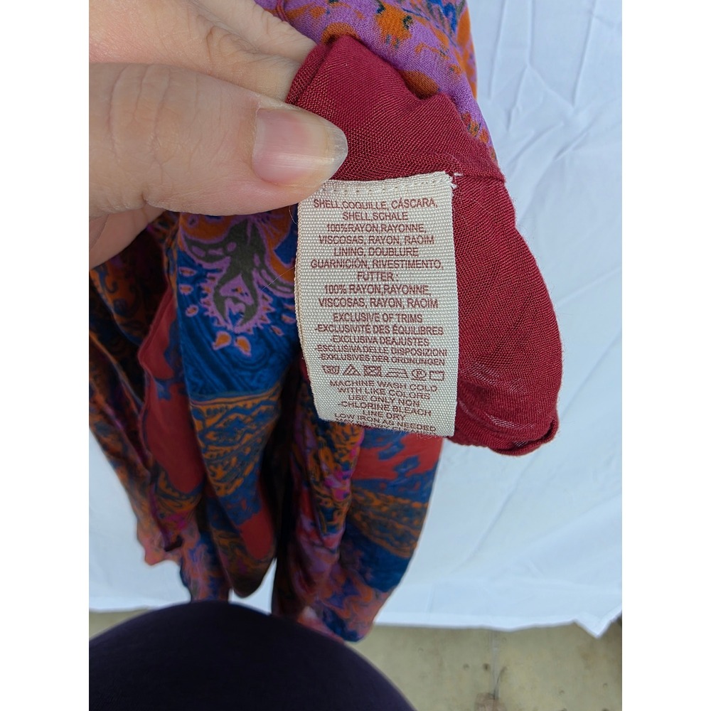 Free People Red Blue Paisley Boho Maxi Dress Size 4 Tassel Tie Back Strappy - Picture 8 of 11